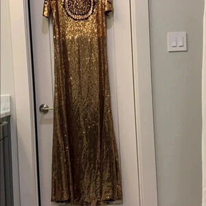Vijiv Embellished Black & Gold Long Dress Size XL New